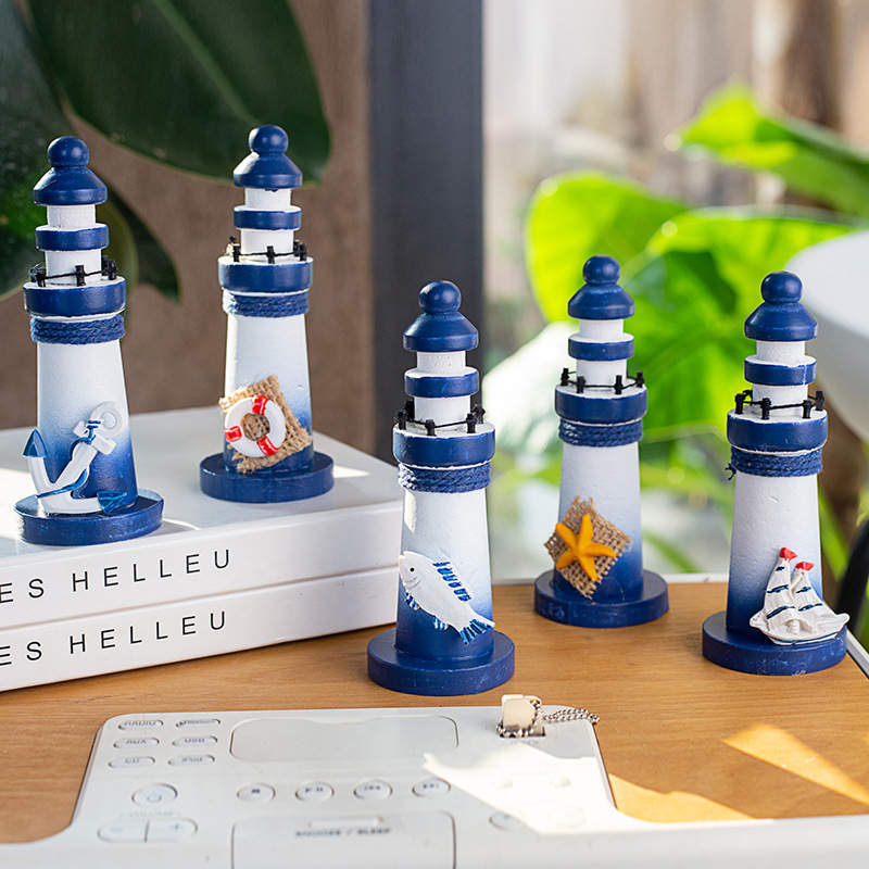 地中海风格木质海洋13cm小灯塔摆件装饰 创意礼品工艺品 拍摄道具详情5
