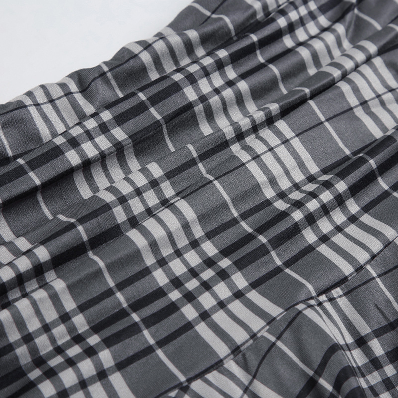 美式复古撞色格纹不规则半身裙女2024新款褶皱高腰显瘦A字中长裙详情20