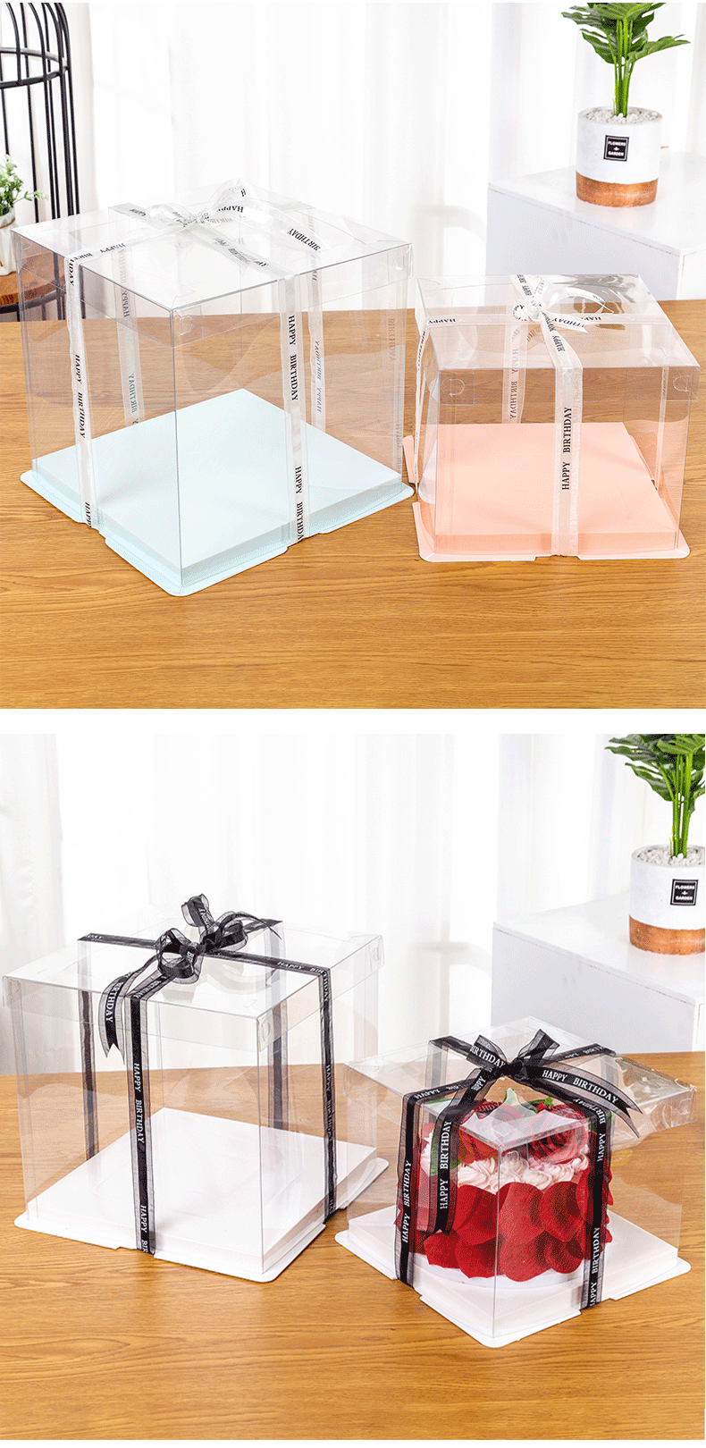 Wholesale of 4/6/8/10/12-inch three-in-one fully transparent birthday cake boxes and double-layer raised baking packaging boxes pic 13