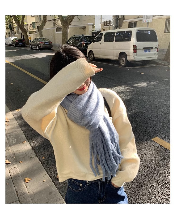 韩版纯色针织毛线围巾女秋冬季保暖ins学生软妹情侣款百搭围脖男详情8