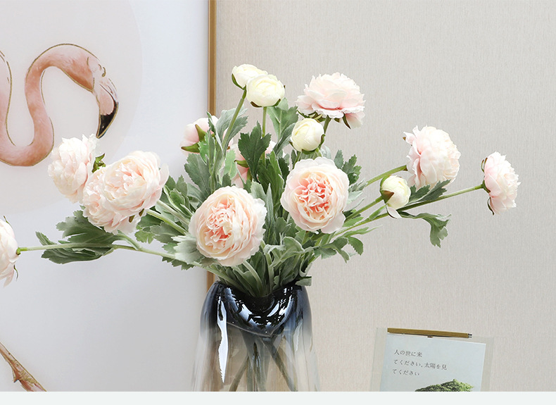 LAN Kwai Fong high-end ins Nordic style flocking 3-head Thousand-posture lotus artificial flower home living room decoration artificial flower wholesale pic 12