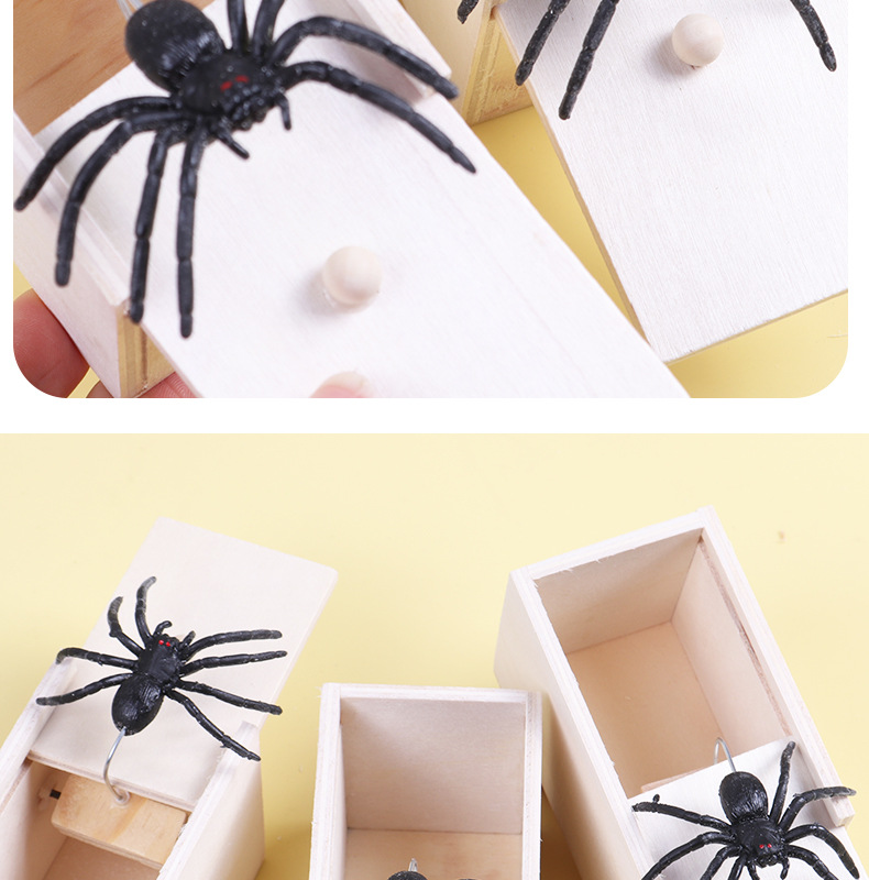 A shocking spider wooden box, the same style as Douyin, is a parody and creative prank toy. Wholesale from the spider prank manufacturer pic 10