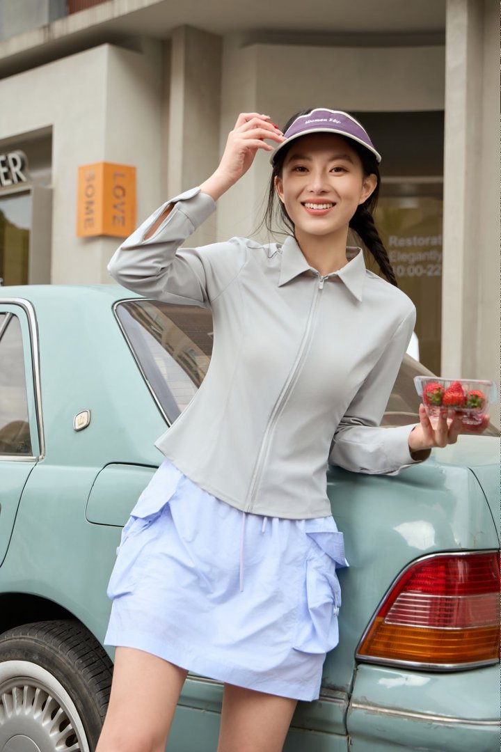Counter quality lapel slimming sun-protective shirt, small waist sun-protective shirt, cool natural gauze sun-protective shirt, shoulder length 8022 pic 4