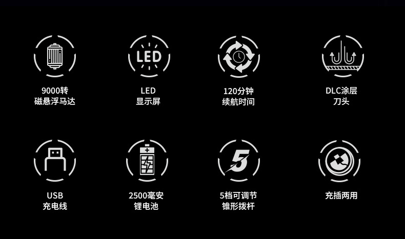VGR015跨境电推剪专业沙龙发廊男士带底座磁悬浮礼盒款理发器套装详情2