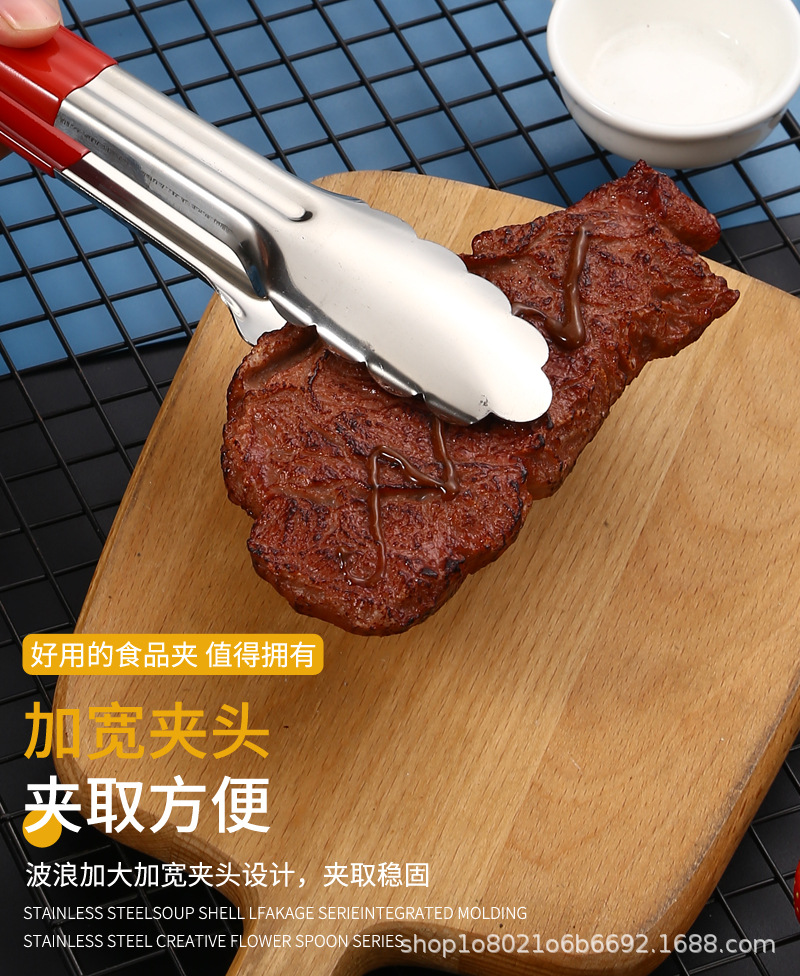 不锈钢食品夹子家用食物夹厨房餐厅烘焙面包夹多功能烤肉夹牛排夹详情11
