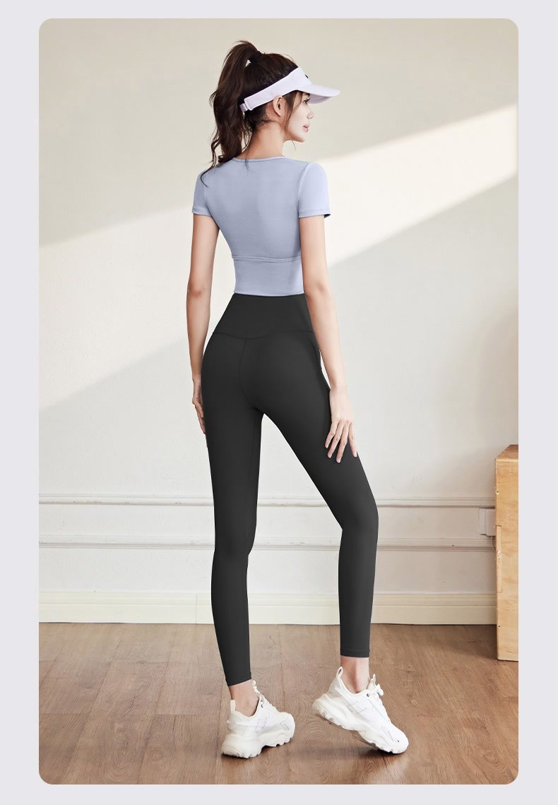 New off-the-shoulder short-sleeved and long pants yoga wear set for women, breathable and slimming, running and exercise one-piece fitness wear pic 20