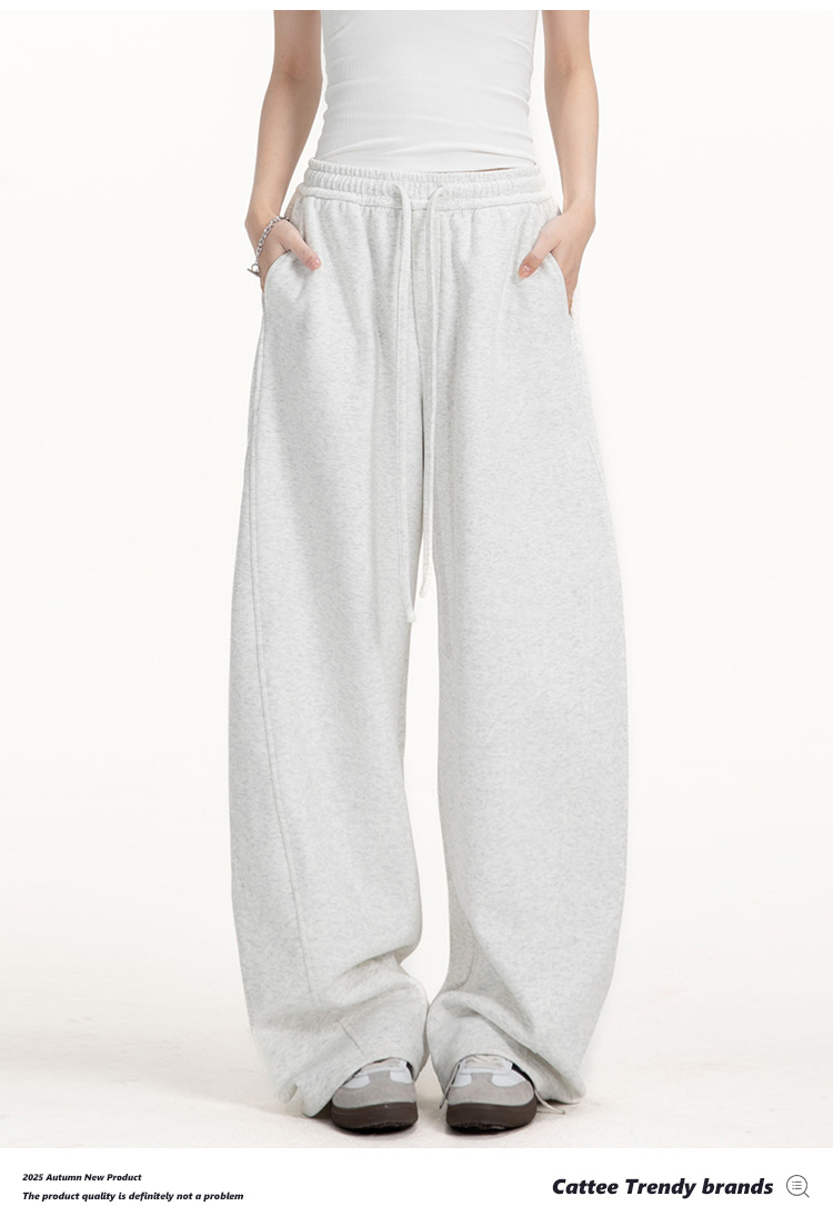 College-style solid-color straight-leg curved casual pants for men and women, loose wide-leg sport sweatpants for spring and autumn pic 9