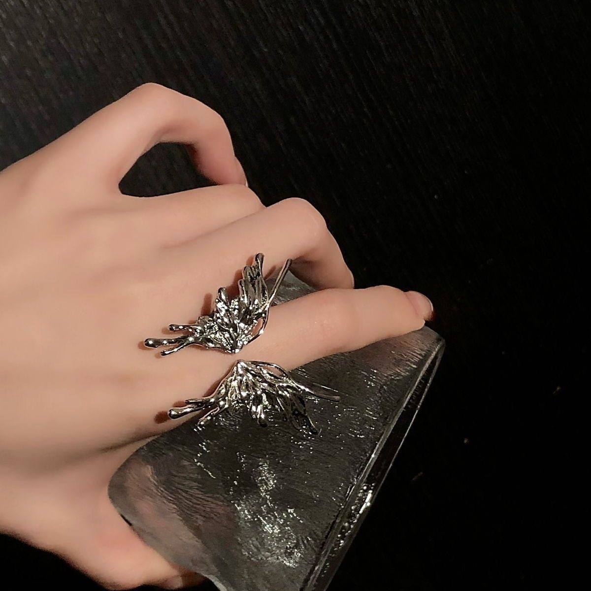 小众设计感高级感液态蝴蝶开口戒指女学生ins潮冷淡风个性食指戒详情6