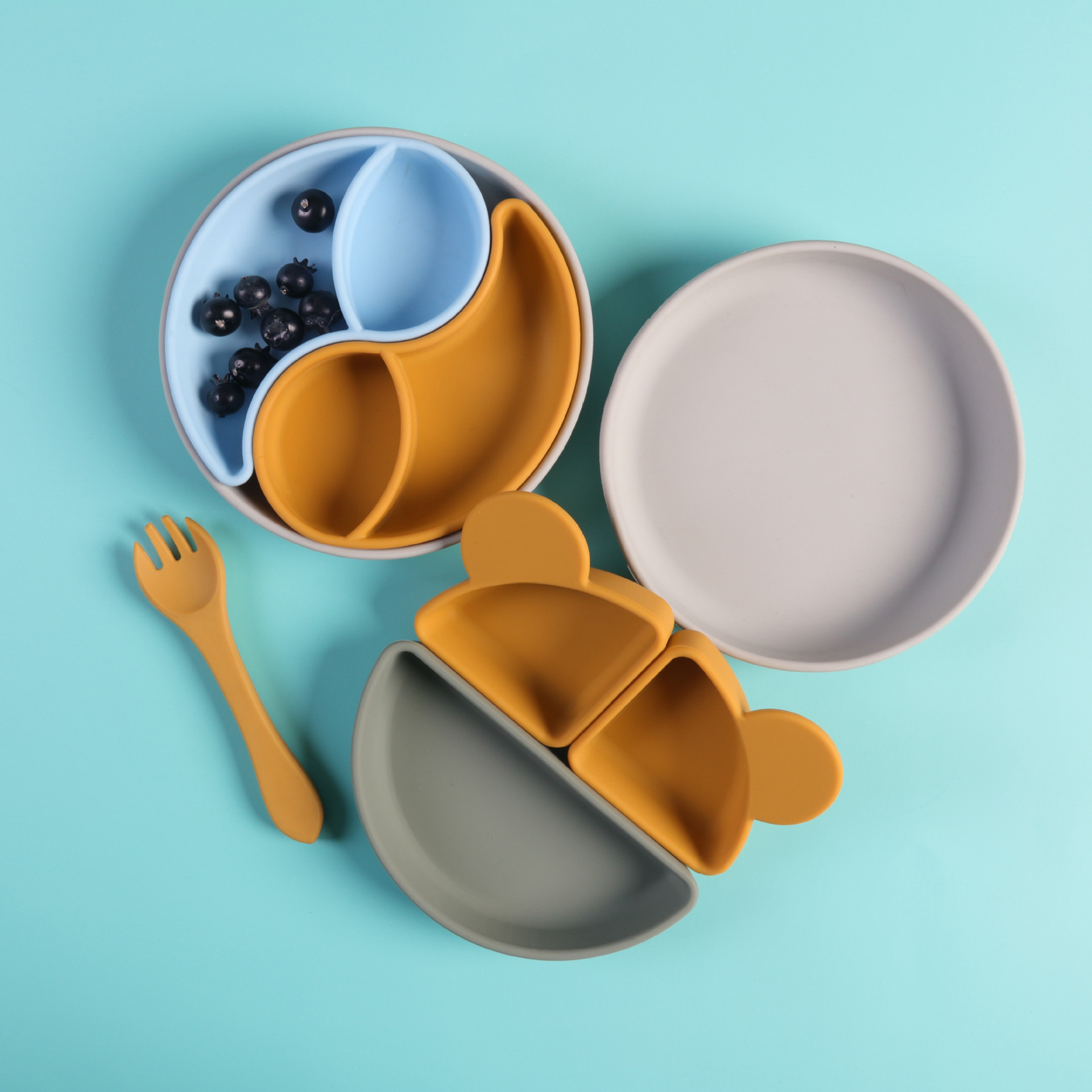 现货跨境食品级硅胶分栏式动物餐盘宝宝餐盘儿童餐具详情6