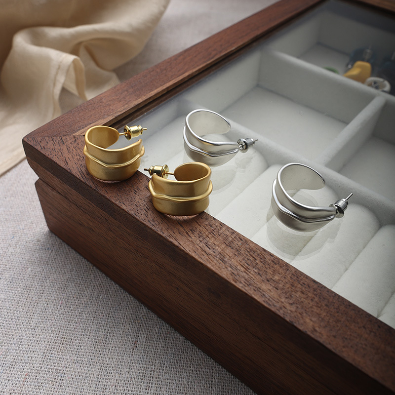 韩国韩版925纯银磨砂弧形耳环耳钉简约气质百搭ins风耳饰金属配件详情5