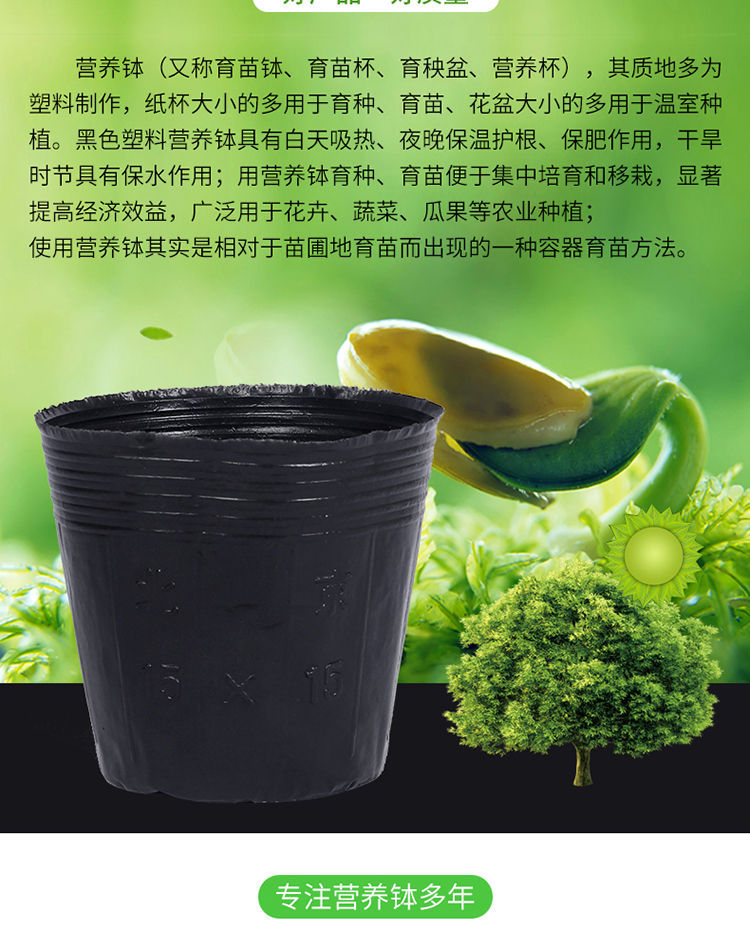 加厚营养杯育苗杯大号一次性花盆黑色种植塑料育苗袋育苗盆营养钵详情3