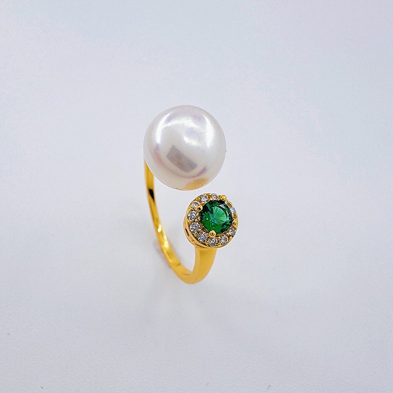 Celeste celeste nuevo anillo de perlas simple mujer luz de lujo anillo de apertura micro circonitas anillo de dedo tienda de fábrica pic 8