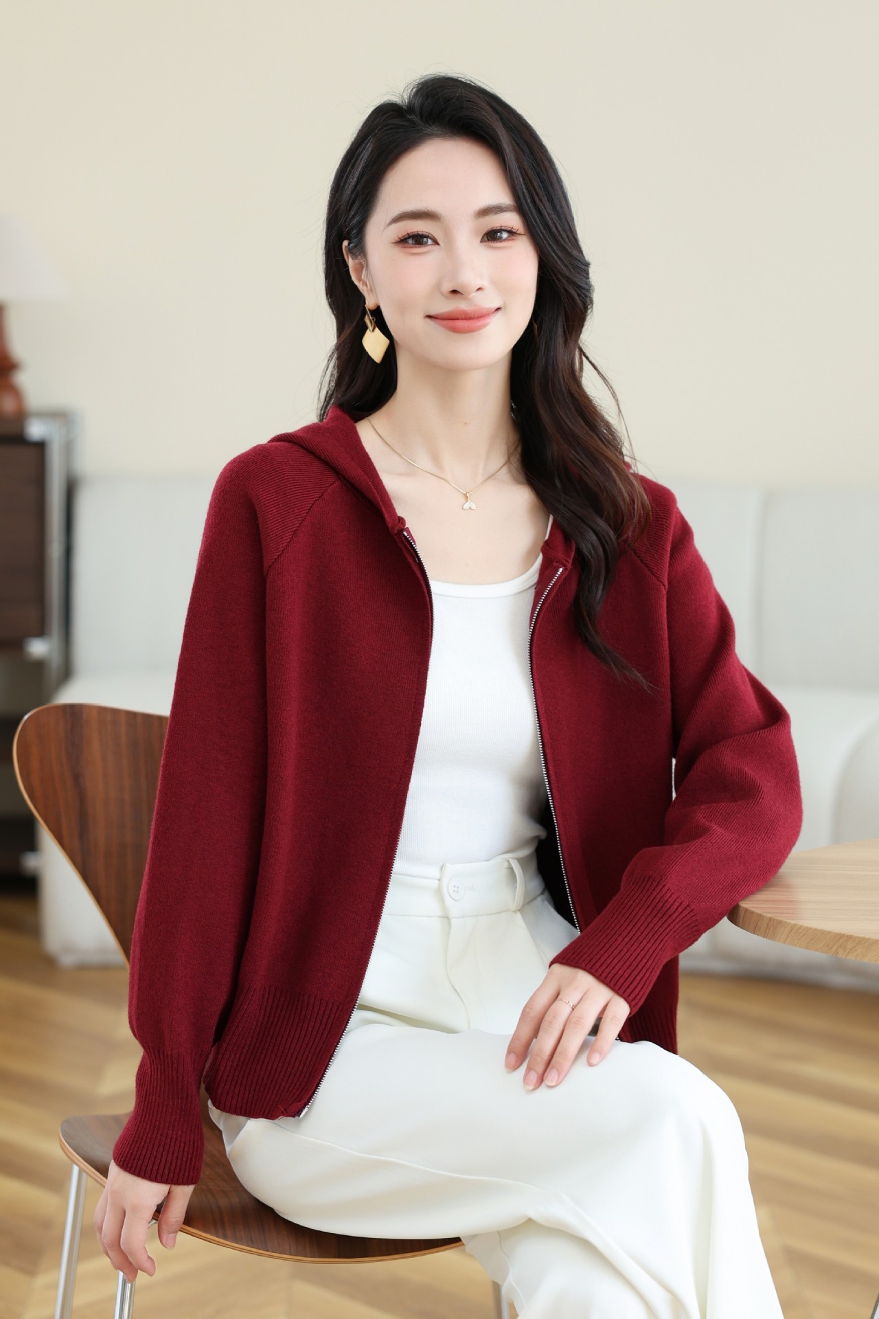 New Korean-style hoodie Ankela red soft and fluffy sweater for women autumn and winter loose and versatile laid-back coat, one-piece consignment pic 6