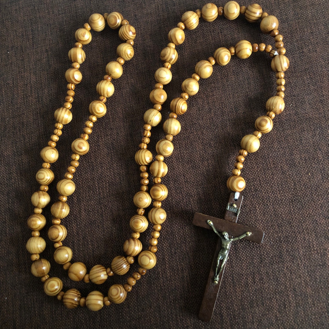 Giant WALL hanging beads, pine wood imitation olive wood cross necklace WALL ROSARY decoration pic 4