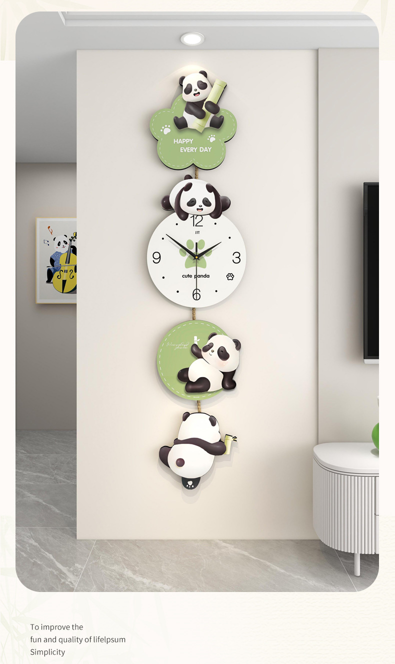 Creative panda wall clock, high-end living room, simple dining room decoration, wall-mounted clock, home silent clock, no need for drilling pic 4
