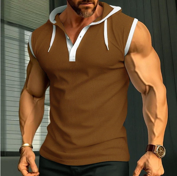 欧美跨境亚马逊2025夏新款男士背心重磅连帽坎肩潮牌休闲无袖T恤详情2