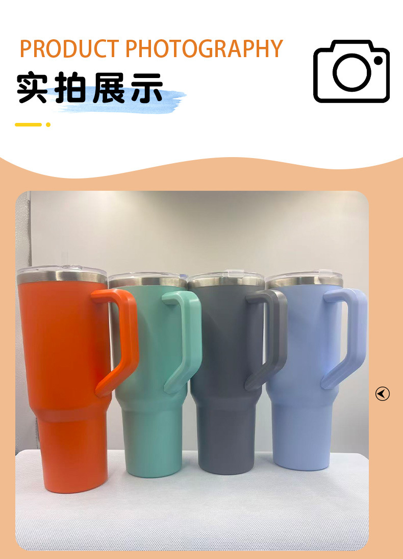 Factory wholesale 40oz car cups, 304 stainless steel insulated cups, handle ice king cups, large-capacity straw cups in stock pic 3