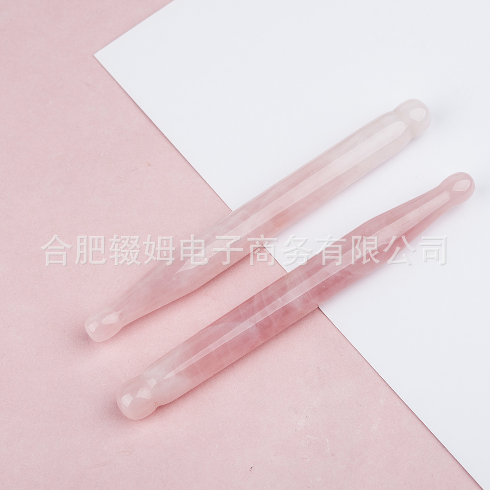 批发外贸天然粉晶玉石按摩器脸部面部刮板质感温润手工打磨穴位笔详情12