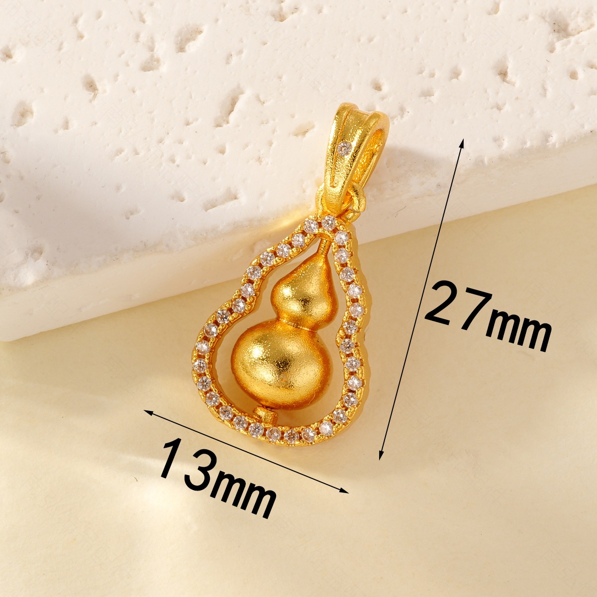 Sand gold inlaid zirconium gourd pendant, rotatable copper-plated real gold high color retention bracelet necklace clasp, DIY jewelry accessories pic 4