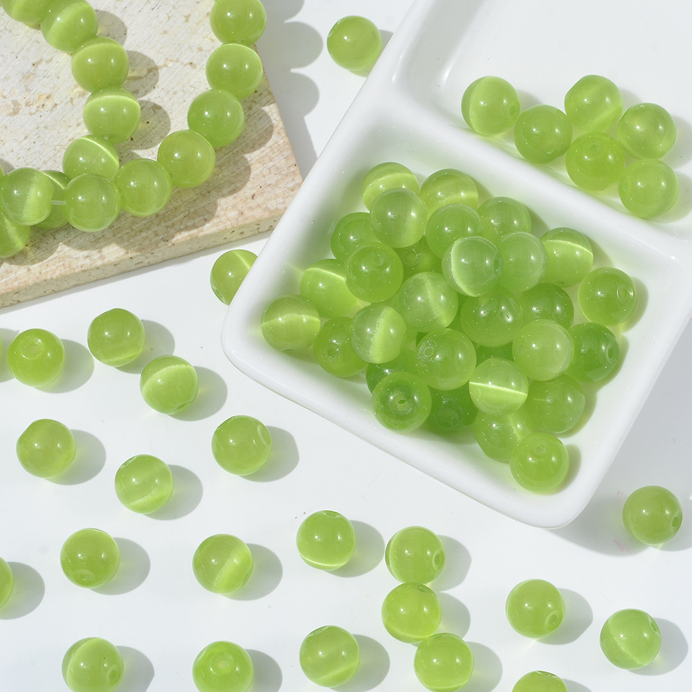 天然猫眼石圆珠  猫眼石散珠 diy手工串珠多色圆珠半成品批发珠子详情11