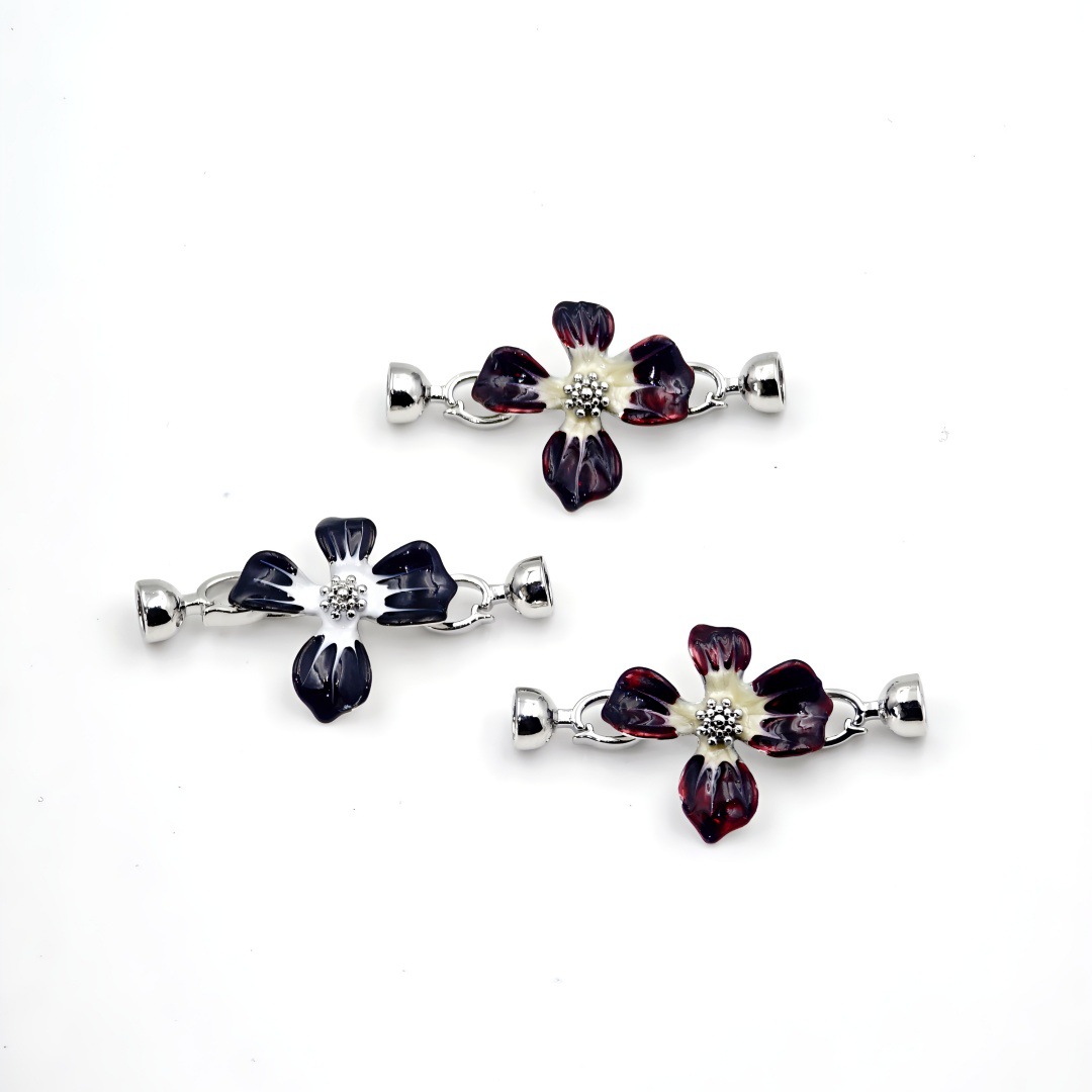 18k electroplated real gold pearl accessories, Ankela red and white flower black oil-dripping copper necklace bracelet clasp pic 7