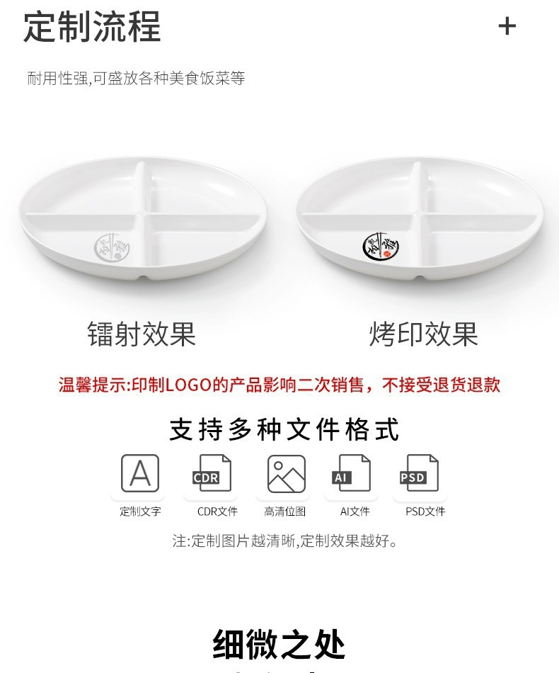 白色简约四格餐盘密胺餐具加厚一人食早餐定量盘子分隔盘分格餐盘详情10