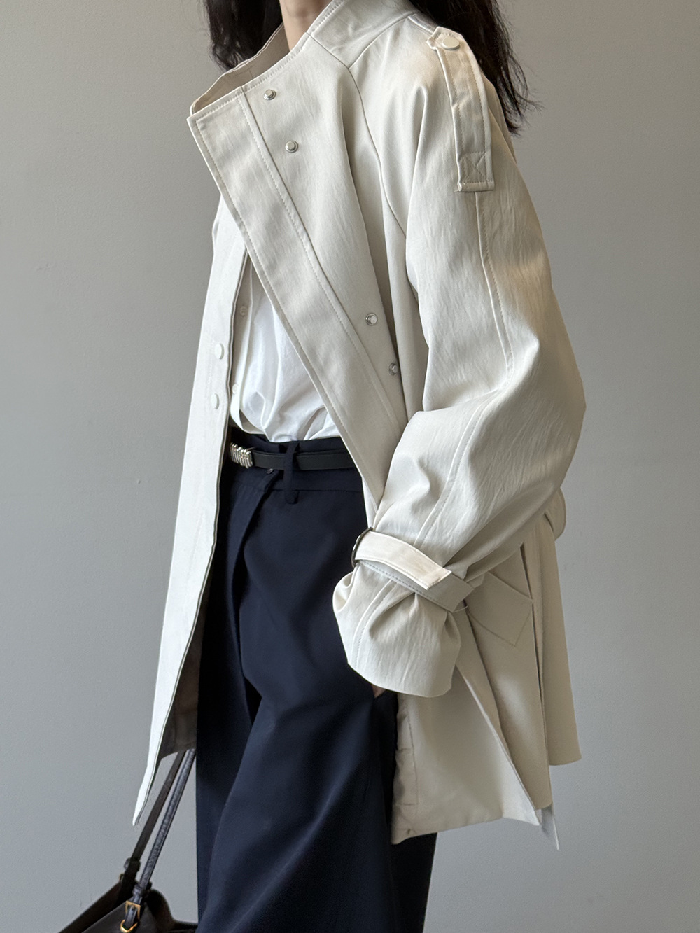 Yan Shuang British-style stand-up collar trench coat for women, autumn loose, casual, lace-up, waist-cinching short style 82585 pic 20