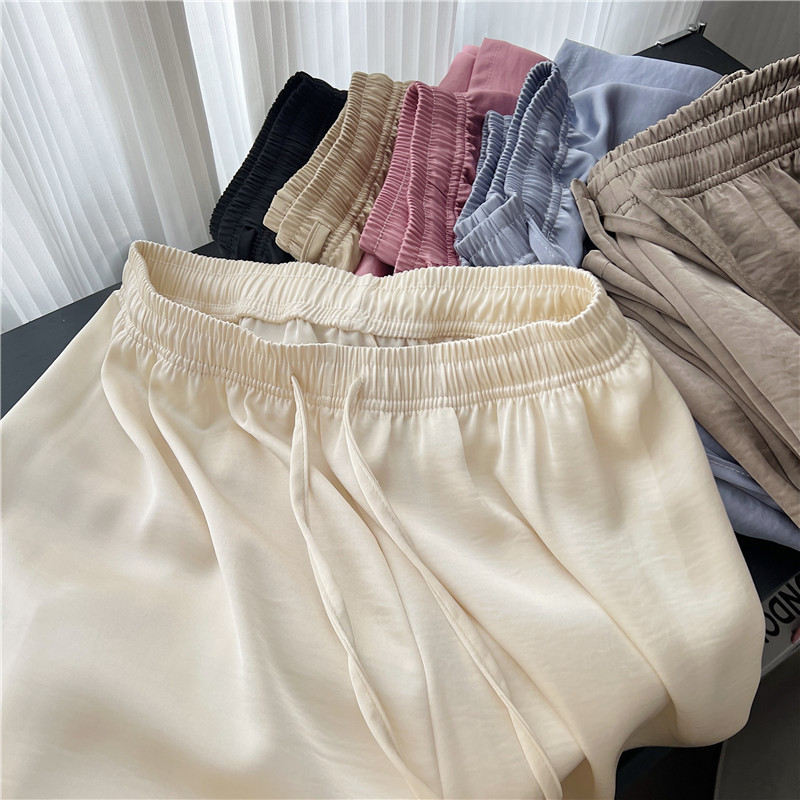 高腰松紧纵享丝滑珠光仿醋酸阔腿质感冰丝抽绳凉凉裤宽松阔腿裤女详情2