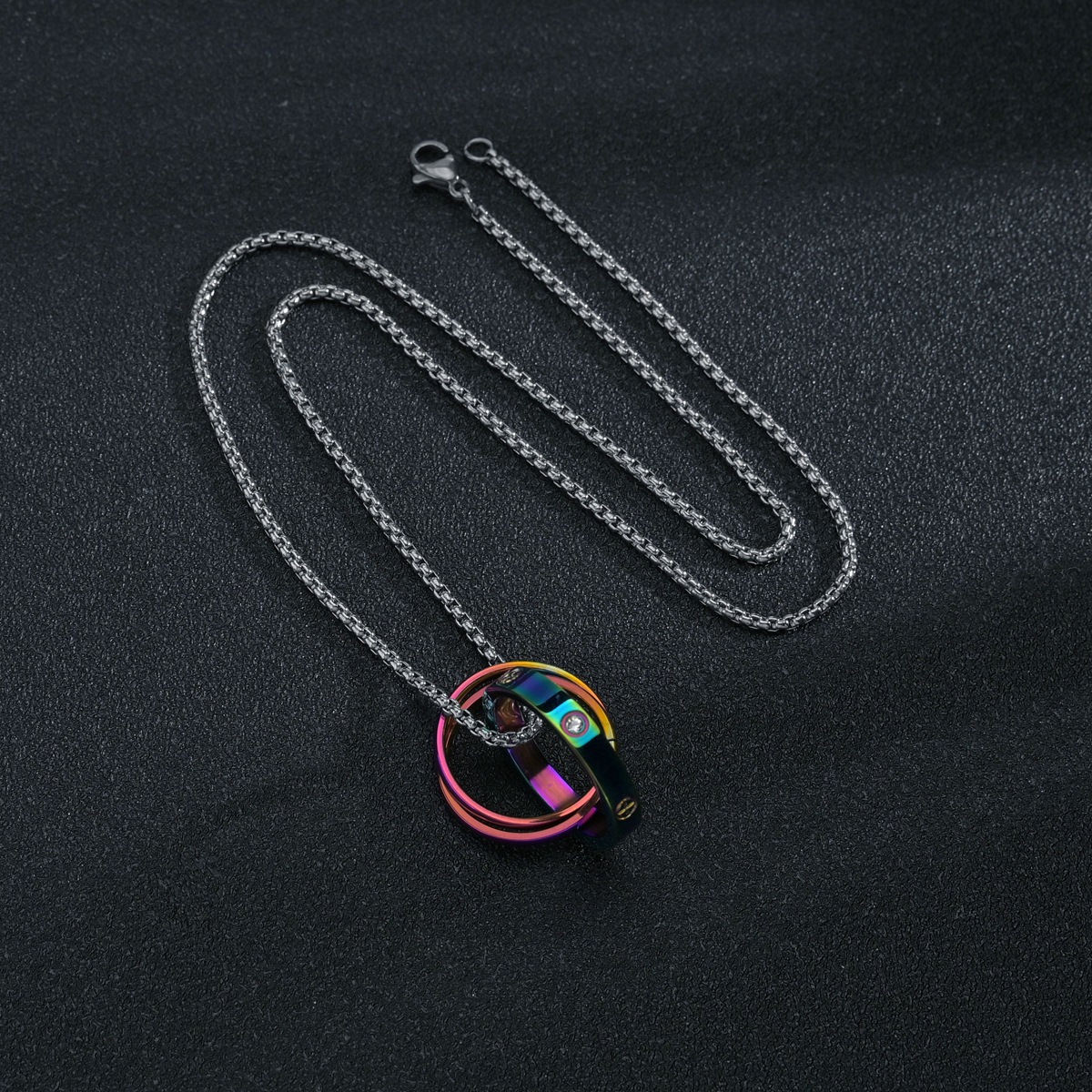 Wholesale of new three-piece sets of colorful titanium steel necklaces from the source factory of popular cross-border sources in Europe and America pic 4