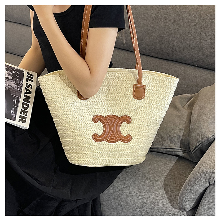 单肩草编包女士手提包大容量夏日旅游沙滩包手工编织菜篮子腋下包详情34