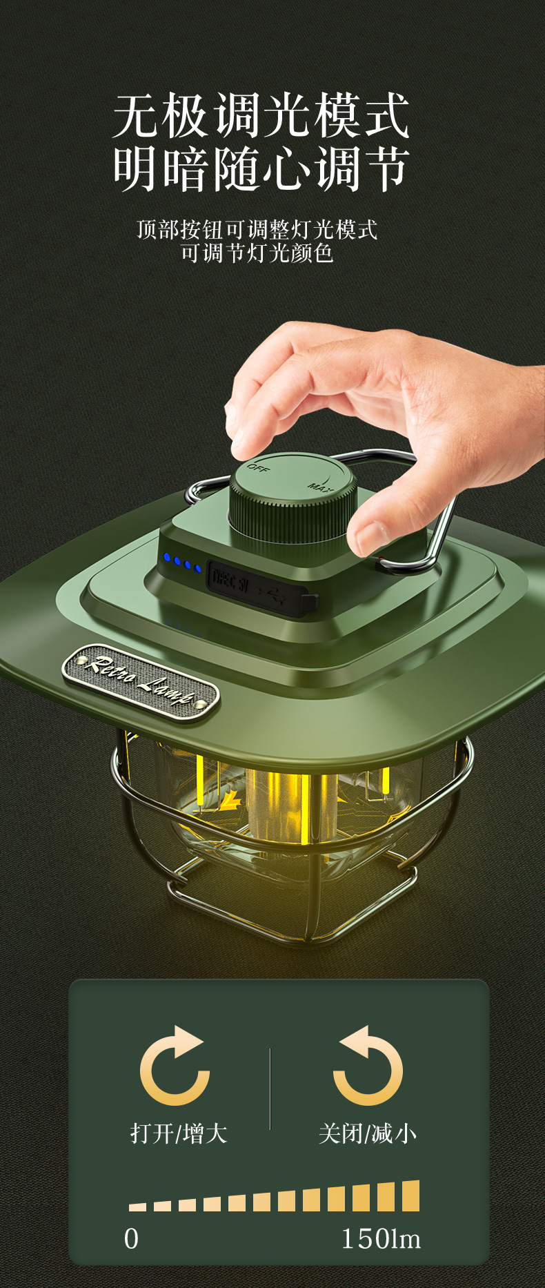 New retro camping lights, LED atmosphere tent lights, horse lights, smart charging portable lights, and stepless dimming pic 6