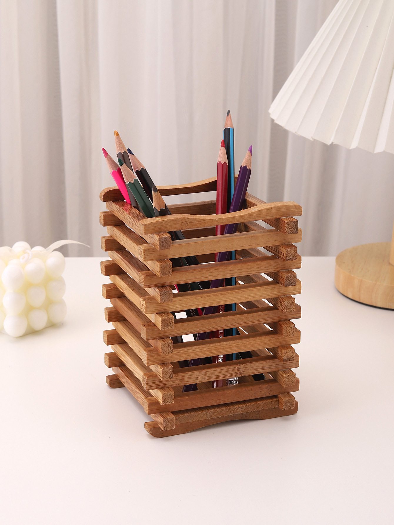 简约大气竹制餐具笼大容量筷子筒笔筒收纳筒餐具收纳筒厨具收纳笼详情2