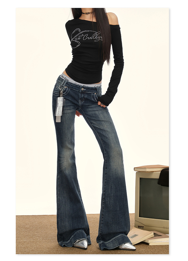 Low-waisted, slightly flared jeans for women in the autumn of 2025 - a versatile, retro, stretch, slimming flared pants for American hot girls. Wholesale pic 9