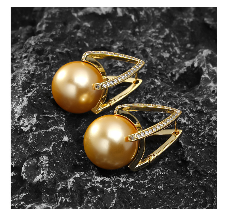 沉甸甸珍珠耳环小众正圆强光锆石耳环优雅复古时尚轻奢名媛耳环女详情4