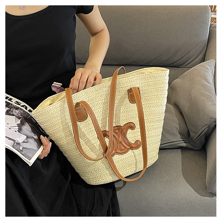 单肩草编包女士手提包大容量夏日旅游沙滩包手工编织菜篮子腋下包详情37