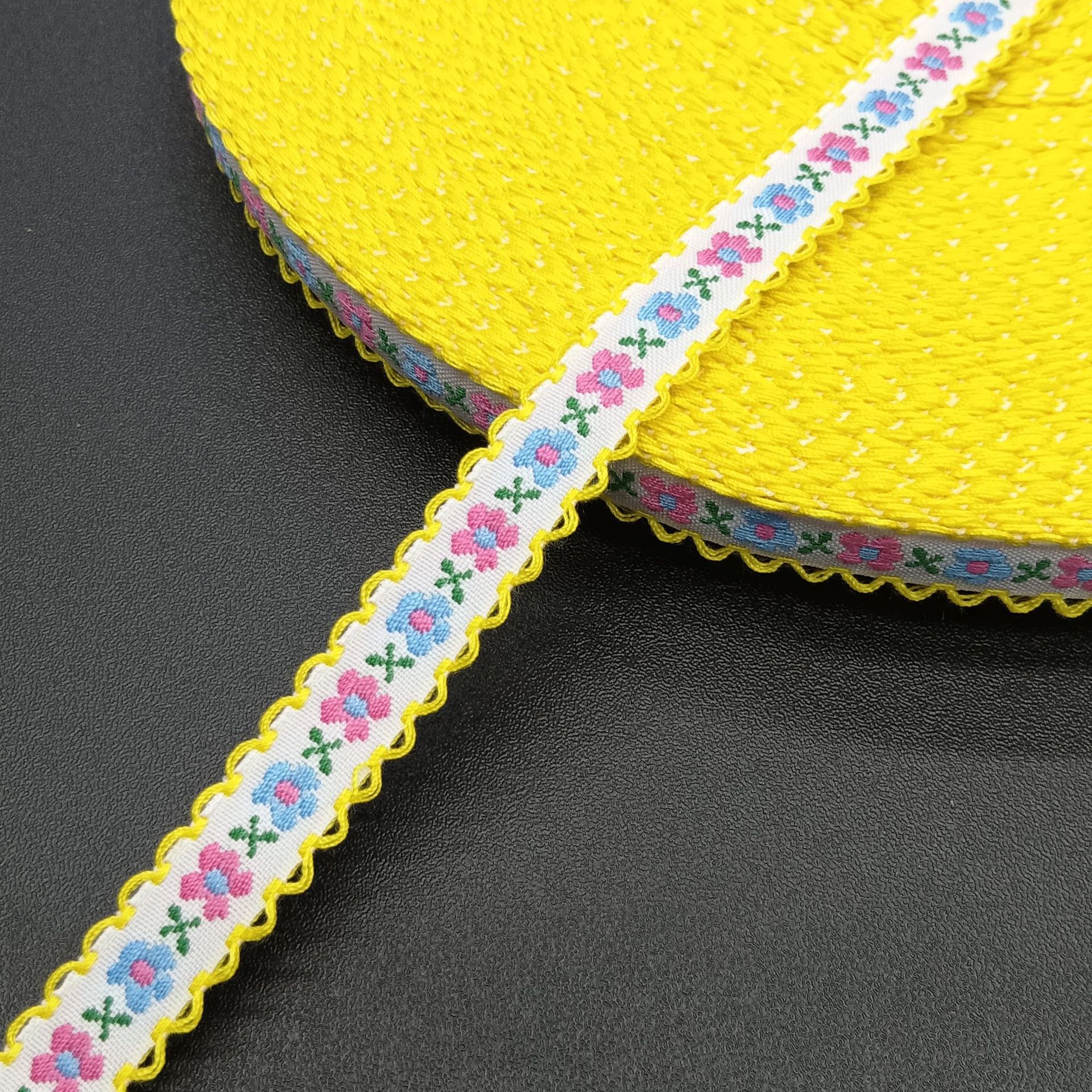 现货名族风提花织带沟边锁边彩带服装辅料1CM2CM宽名族带波浪边带详情12