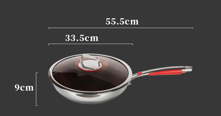 乐氏316不锈钢炒锅双面蜂窝纹平底不粘锅家用电磁炉通用炒菜锅详情9