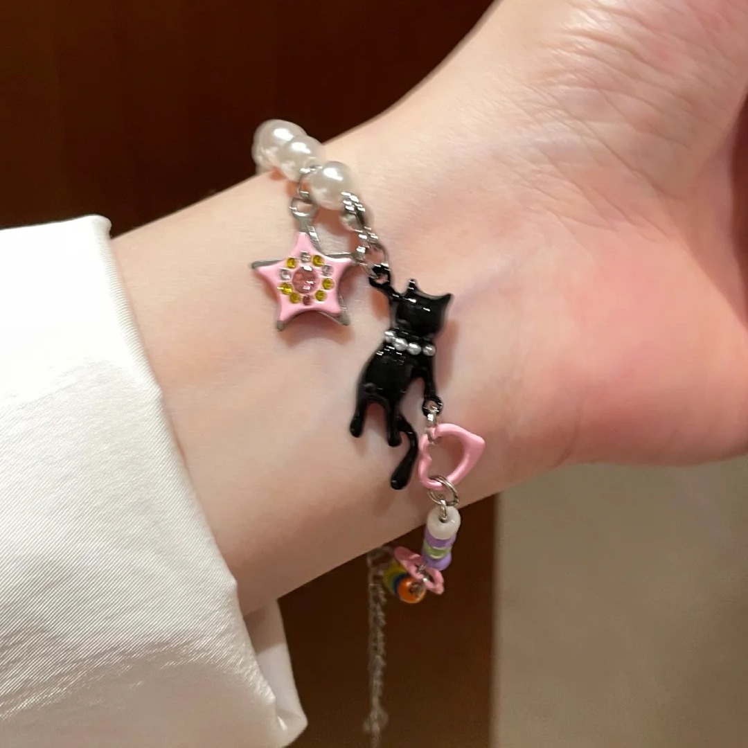 Black Cat Pearl Star Bracelet: Sweet and cool for girls, y2k, versatile for hot girls, summer bracelet, light luxury, niche and exquisite jewelry pic 4