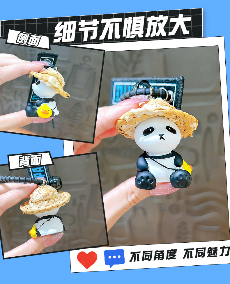 Wholesale of creative straw hat panda series keychains, exquisite and cute dolls, cartoon car schoolbags, pendants and small gifts pic 6