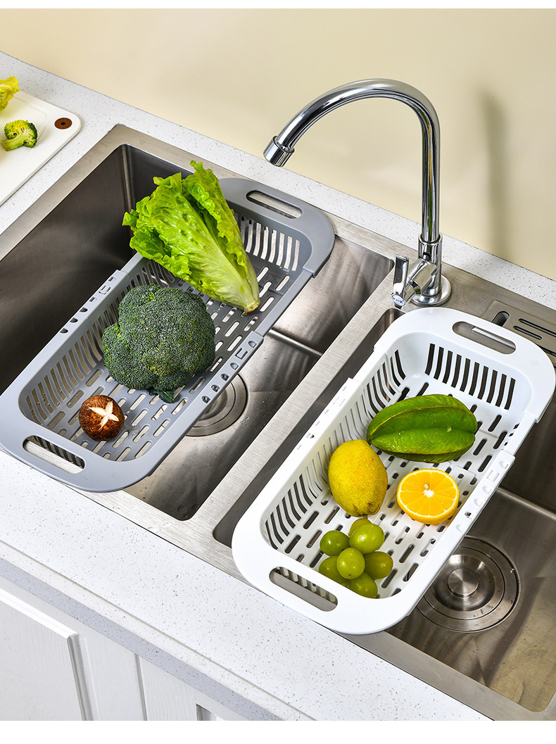 可伸缩沥水篮厨房水槽洗菜盆沥水架塑料滤水篮碗碟架菜篮子置物架详情13