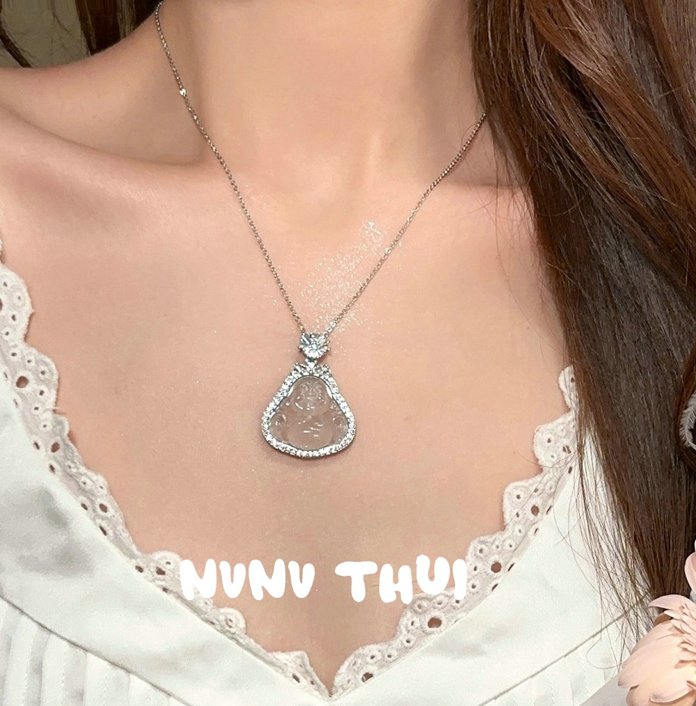 Lychee frozen white chalcedony gourd gemstone pendant necklace, water and water beautiful concubine smiling chalcedony Buddha necklace pic 7