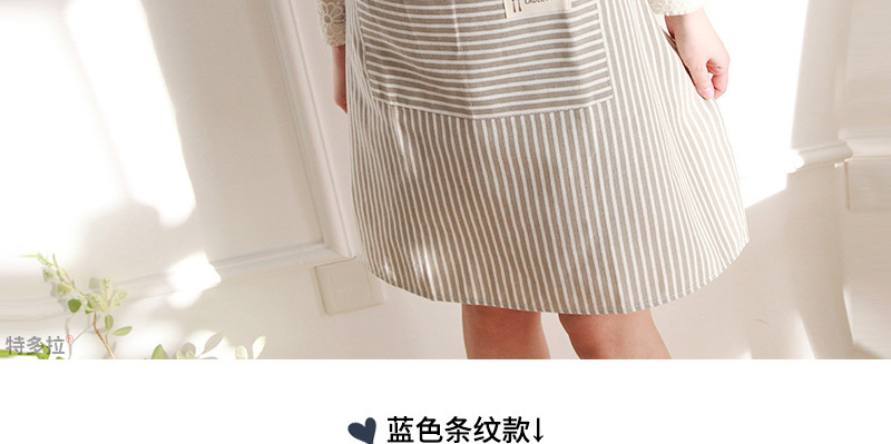 国潮厂家批发广告棉麻条纹围裙时尚家务透气餐厅围腰家用厨房围裙详情7