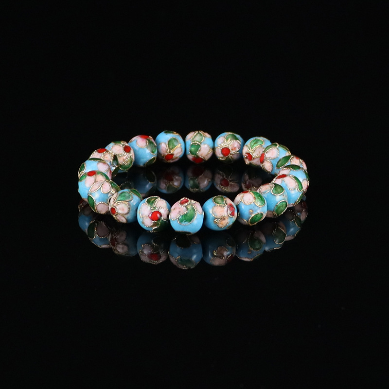 Beijing Cloisonne classical ethnic style jewelry, cloisonne enamel filigree silver blue round bead bracelet pic 32