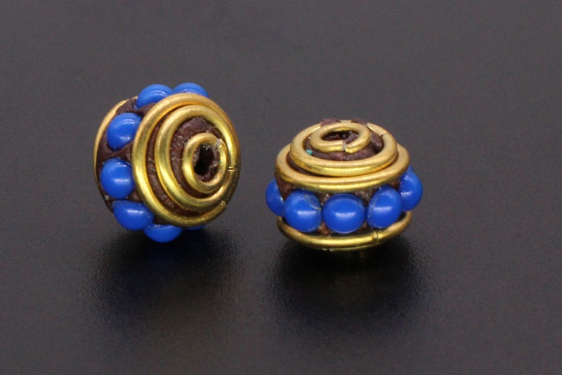 Nepalese copper bead, turquoise inlaid with Tibetan ornaments, retro ethnic style DIY jewelry accessory, back cloud partition bead 007 pic 5