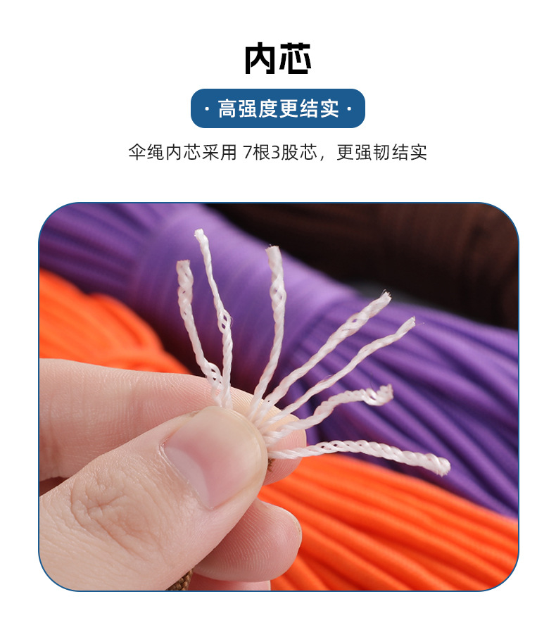 七芯纯色4mm伞绳户外高强度救生绳野营帐篷diy编织绳子 厂家批发详情9