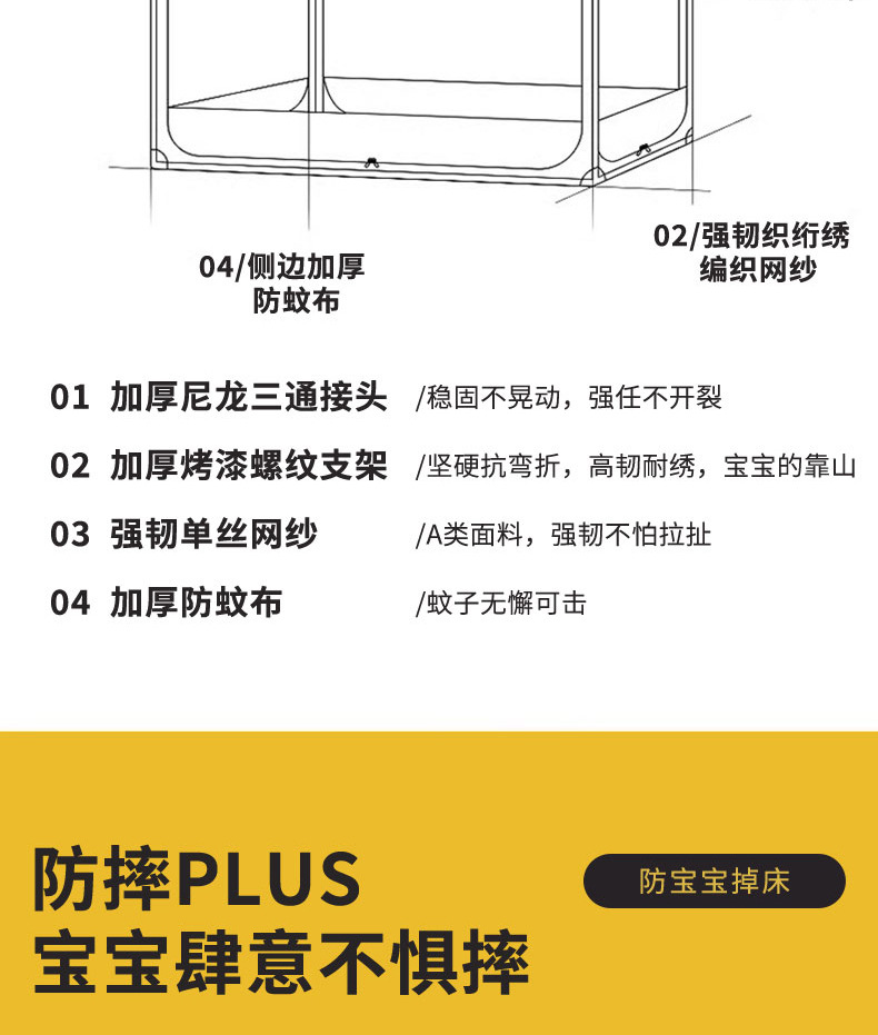 a类坐床防摔蚊帐1米5床8家用卧室免安装蒙古包儿童婴儿防掉床批发详情6