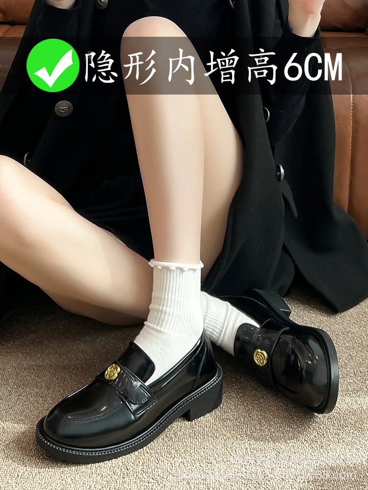 牛皮版葡萄妈同款秋冬加绒厚底单鞋真皮一脚蹬内增高乐福小皮鞋女详情4