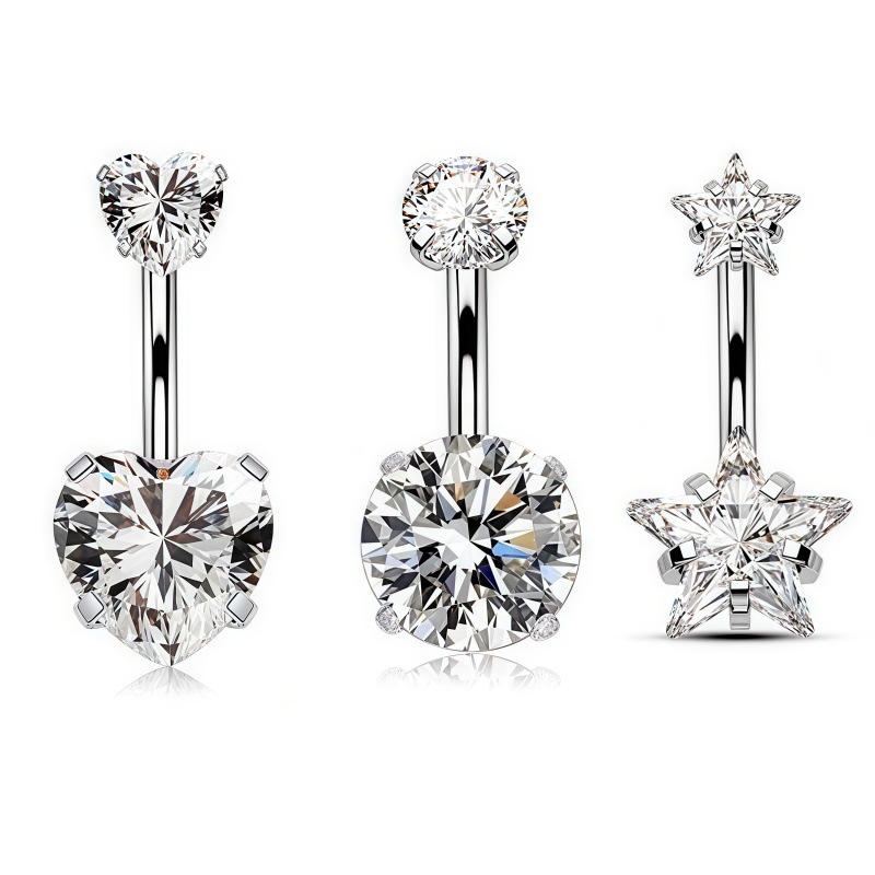 跨境现货批发 双头圆形三爪四爪镶钻肚脐环 不锈钢欧美肚脐钉厂家详情8