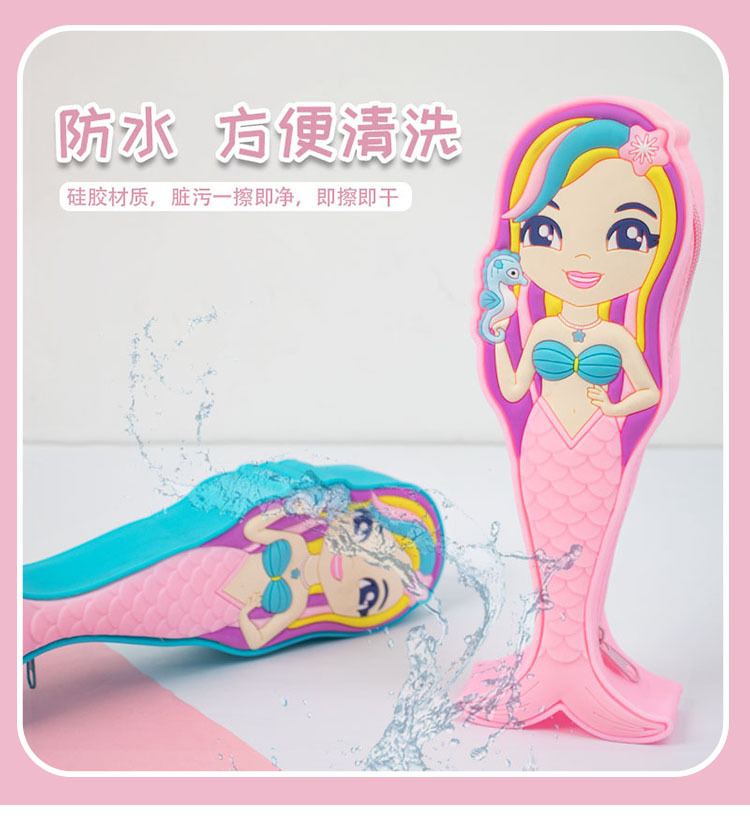 Creative mermaid silicone pencil case, cute cartoon stationery box for male and female students, large-capacity waterproof pencil case, Korean version pic 10