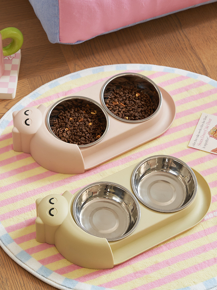 Multi-functional pet double-bowl cartoon with stainless steel bowl, pet feeding utensils, pet water and feeding two-in-one anti-slip bowl pic 18